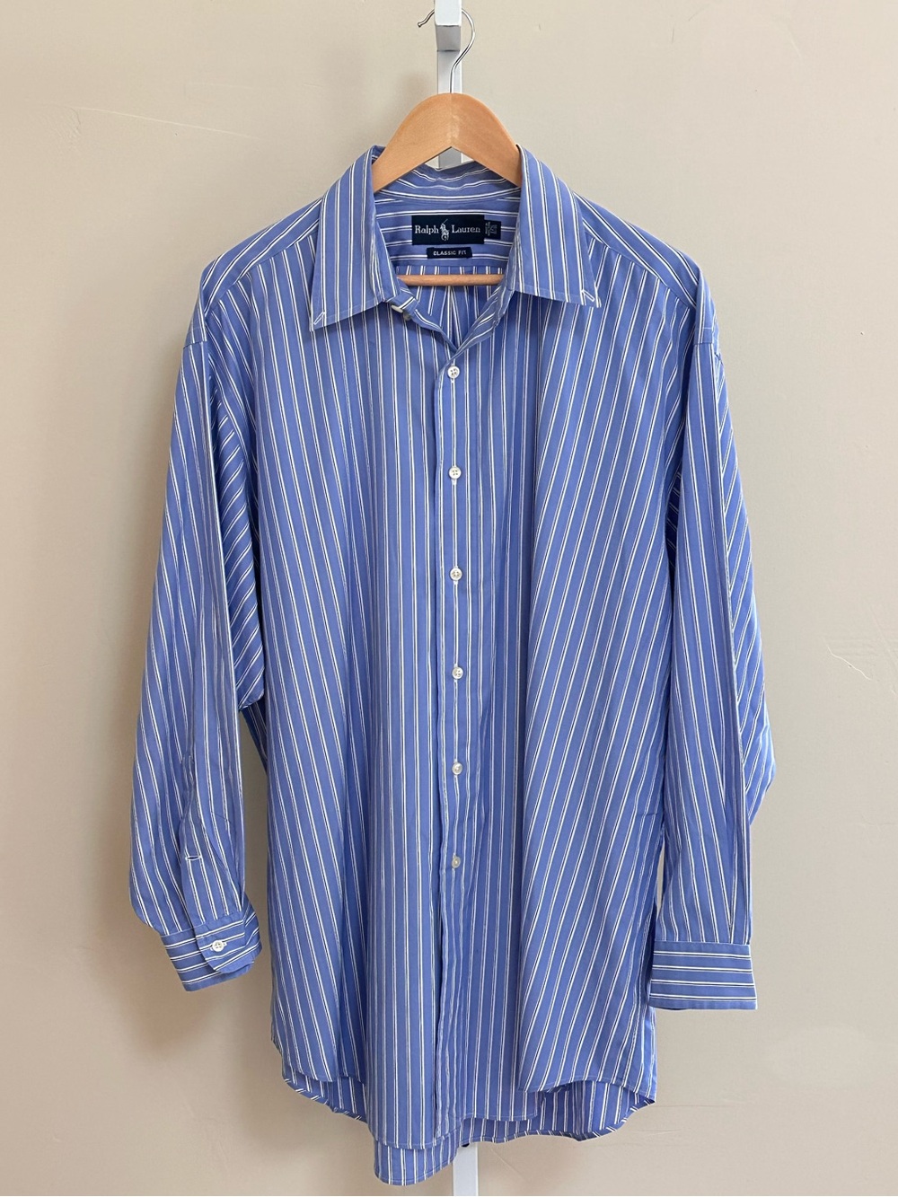 Ralph Lauren Classic Fit Blue Striped Dress Shirt Men’s 17.5 32/33 XL